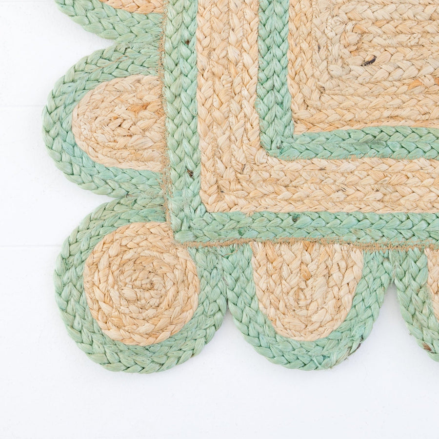 Teal Green Scalloped Jute Mini Rug (in stock)