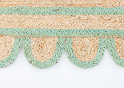 Teal Green Scalloped Jute Mini Rug (ready to ship)