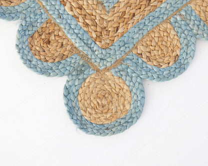 Frost Blue Scalloped Jute Mini Rug (ready to ship)