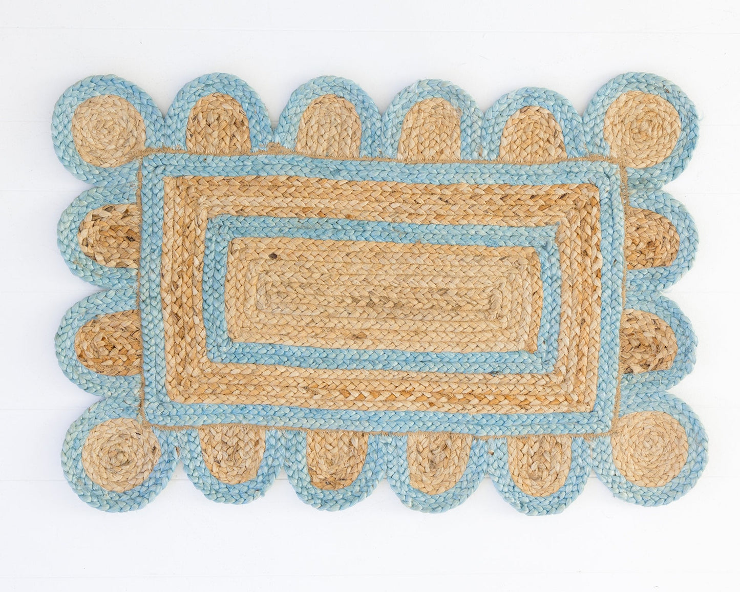 Frost Blue Scalloped Jute Mini Rug (ready to ship)