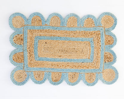 Frost Blue Scalloped Jute Mini Rug (ready to ship)