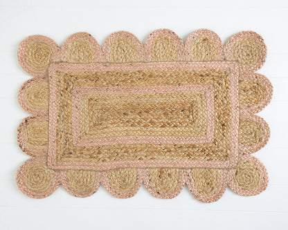 Light Pink Scalloped Jute Mini Rug