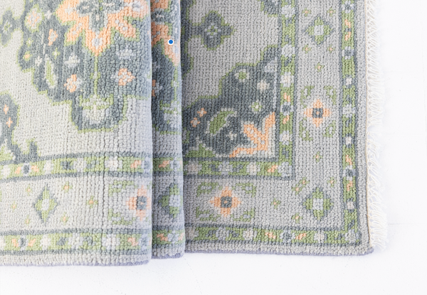 Olivia Rug – Hand-Knotted Oushak in Blue, Green, and Peach
