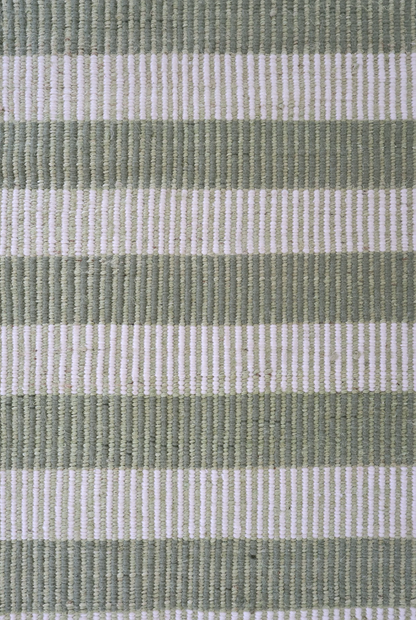 Green and ivory striped handwoven rug made from a durable jute and wool blend — Broken Stripe Green Rug by Locust Lane Rugs