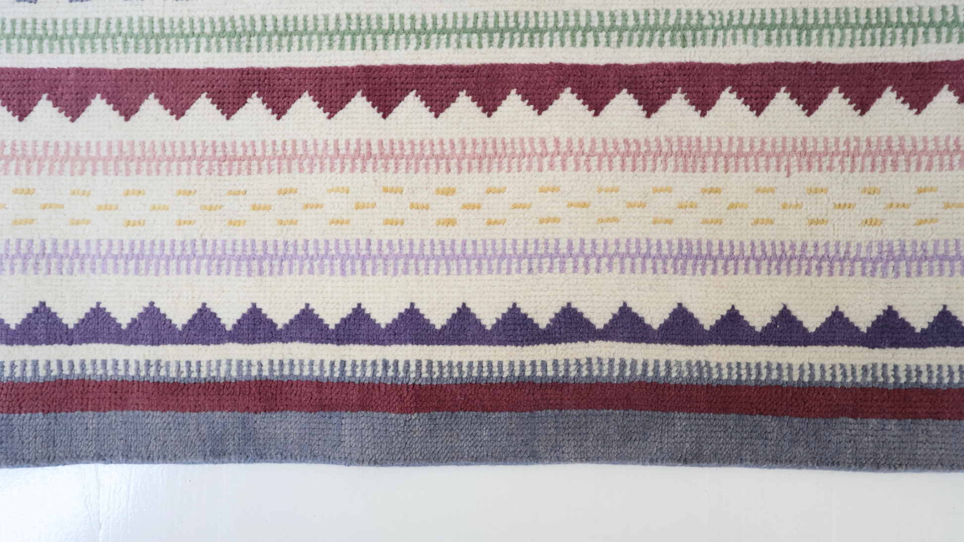 Hand-knotted 100% wool rug featuring multi-color stripes and zigzag pattern – Heritage Stripe Multi Rug by Locust Lane Rugs