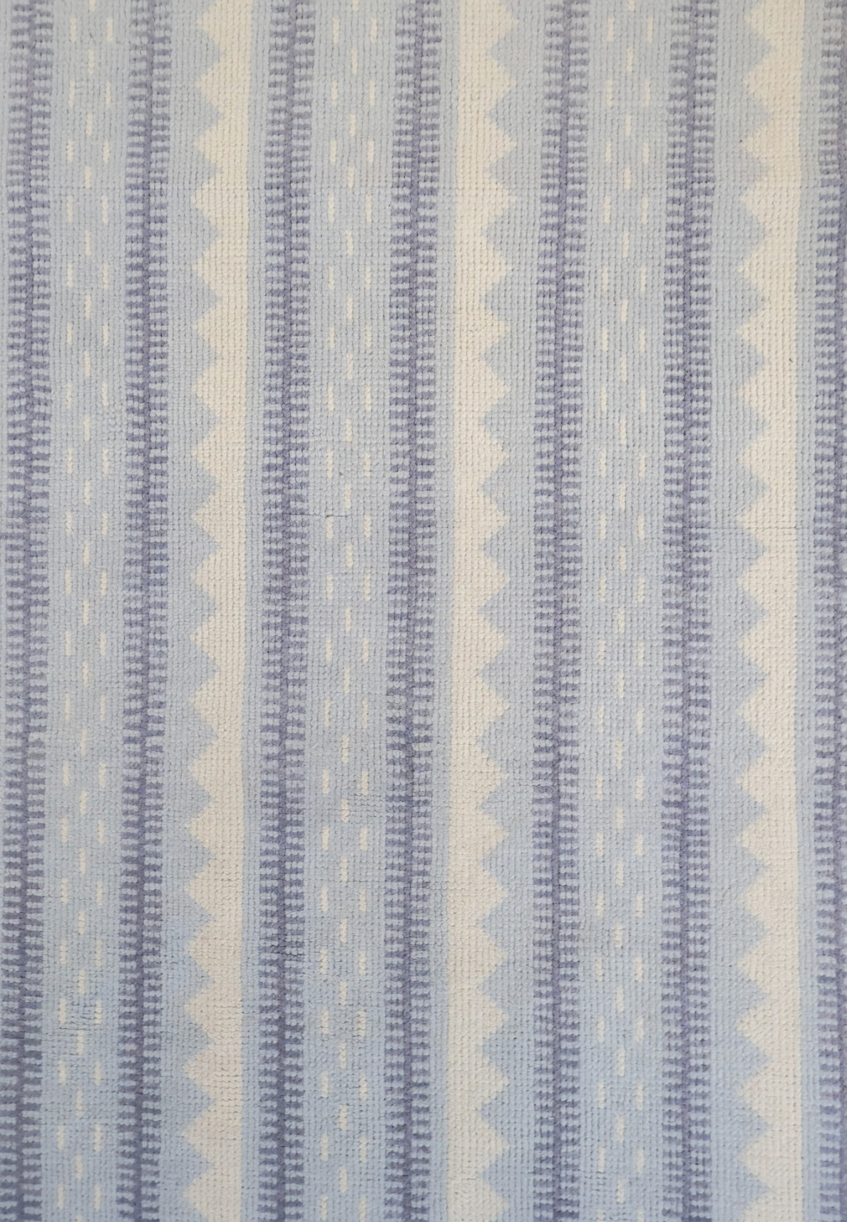 Blue and ivory striped rug with modern Oushak geometric detailing — Heritage Stripe Blue Modern Oushak Rug by Locust Lane Rugs