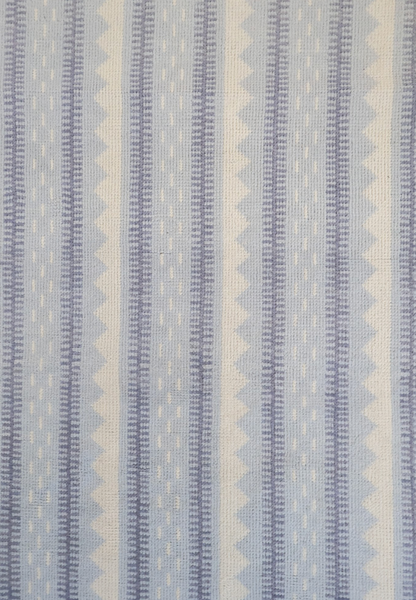 Blue and ivory striped rug with modern Oushak geometric detailing — Heritage Stripe Blue Modern Oushak Rug by Locust Lane Rugs