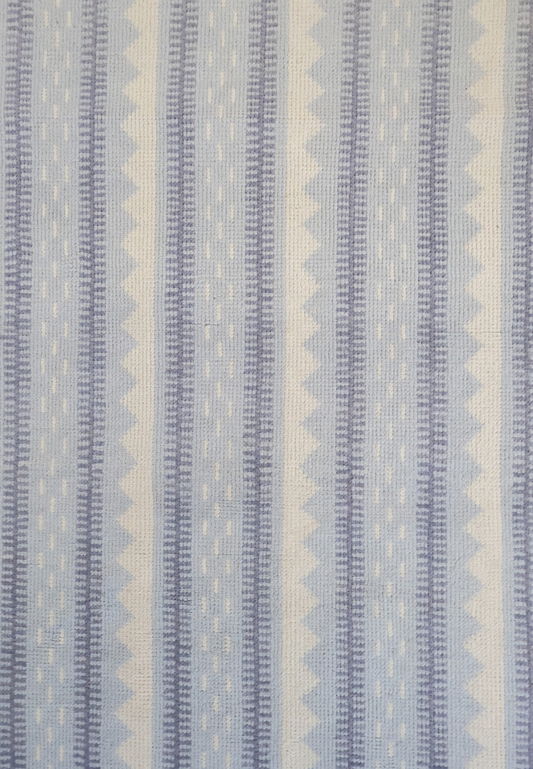 Blue and ivory striped rug with modern Oushak geometric detailing — Heritage Stripe Blue Modern Oushak Rug by Locust Lane Rugs