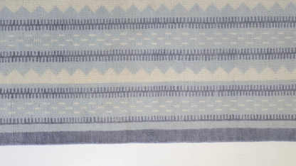 Blue and ivory striped rug with modern Oushak geometric detailing — Heritage Stripe Blue Modern Oushak Rug by Locust Lane Rugs