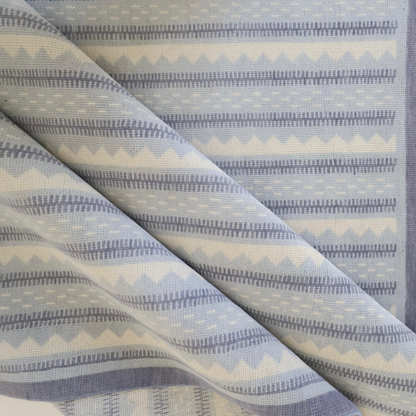 Blue and ivory striped rug with modern Oushak geometric detailing — Heritage Stripe Blue Modern Oushak Rug by Locust Lane Rugs