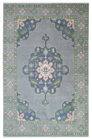 Olivia Rug – Hand-Knotted Oushak in Blue, Green, and Peach