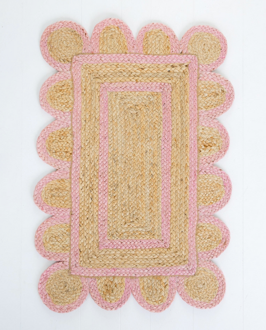 Bright Pink Scalloped Jute Rug (in stock)