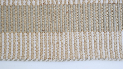 Neutral taupe and ivory striped handwoven rug made from a durable jute and wool blend — Broken Stripe Neutral Rug by Locust Lane Rugs