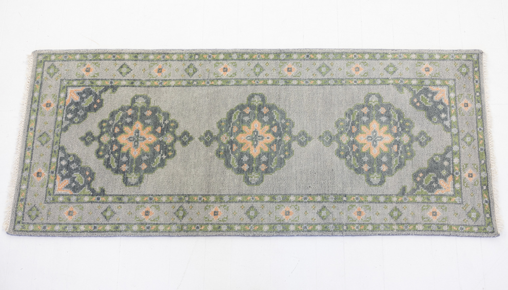 Olivia Rug – Hand-Knotted Oushak in Blue, Green, and Peach