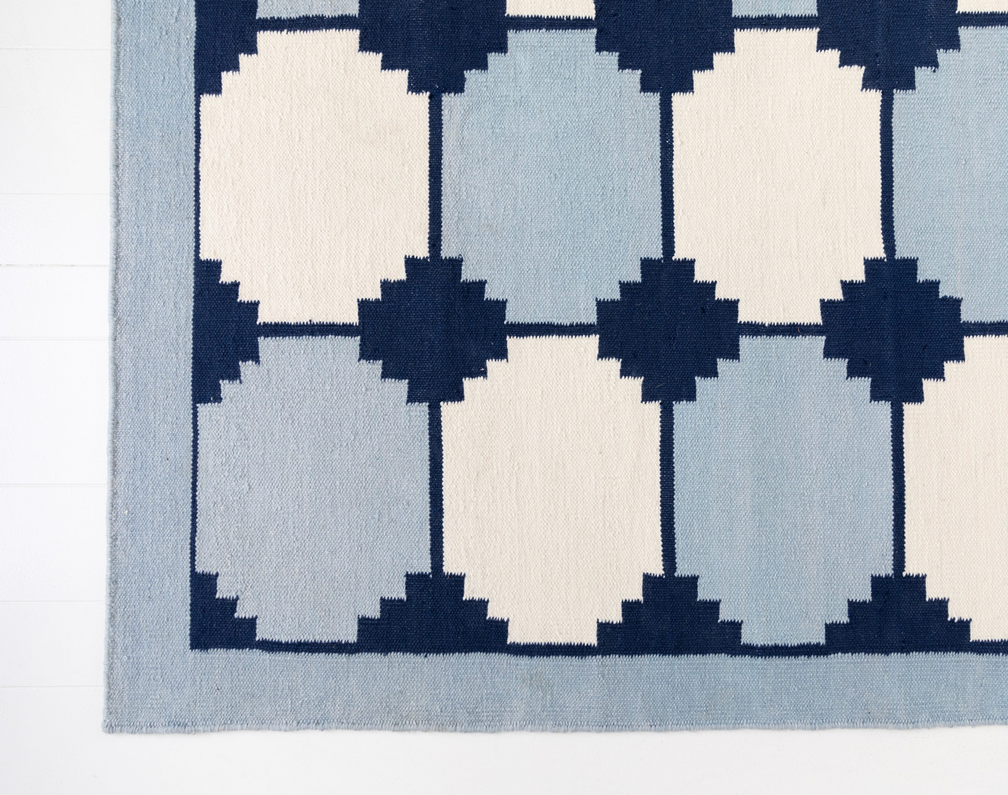 Navy & White Flatweave Dhurrie Rug