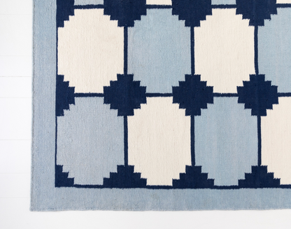Navy & White Flatweave Dhurrie Rug