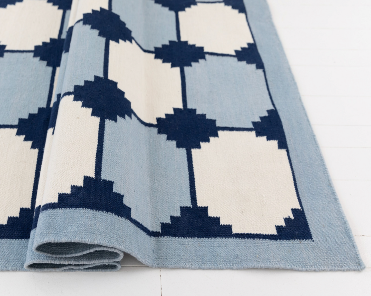 Navy & White Flatweave Dhurrie Rug