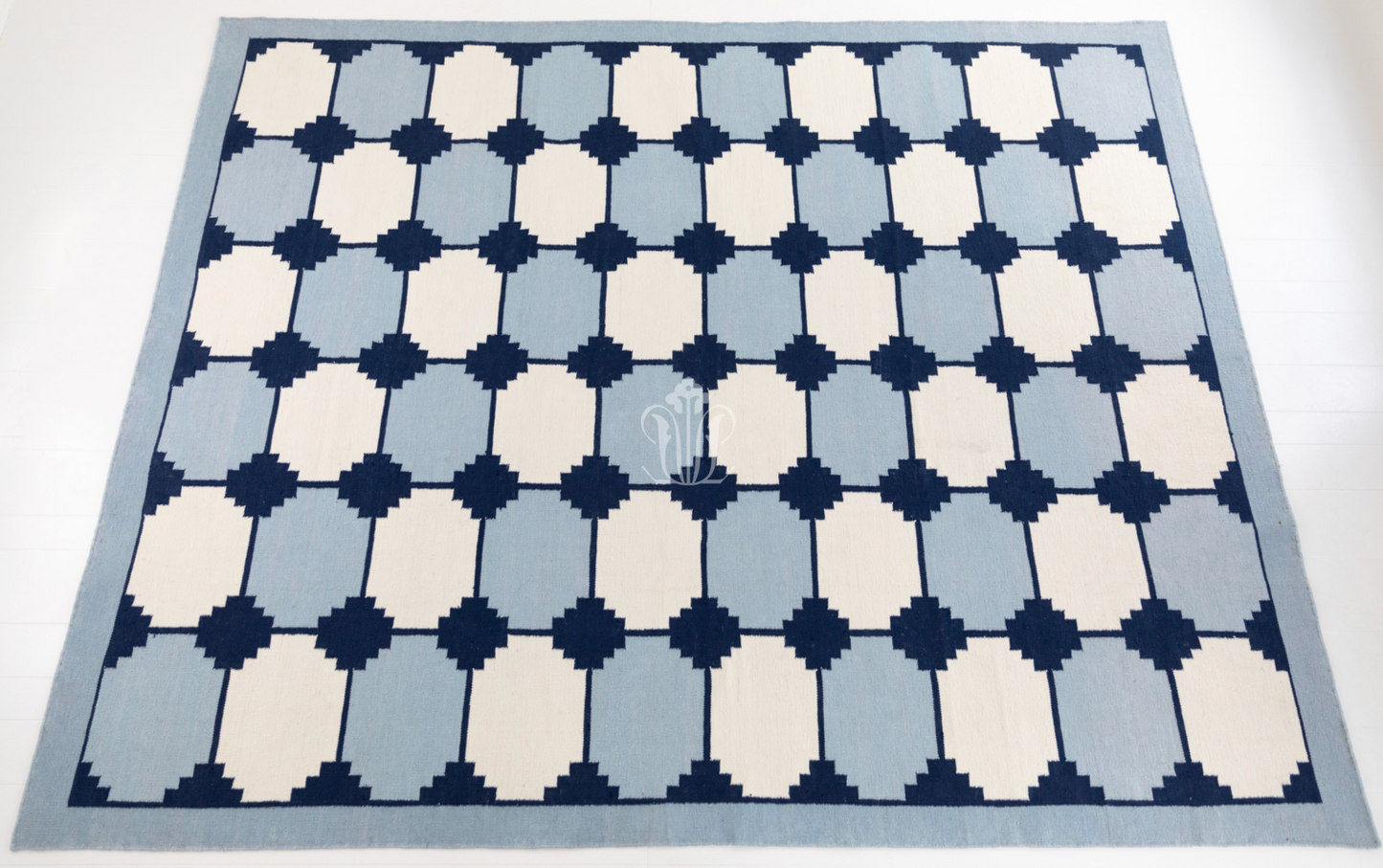 Navy & White Flatweave Dhurrie Rug