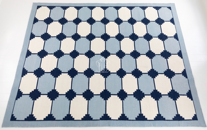 Navy & White Flatweave Dhurrie Rug