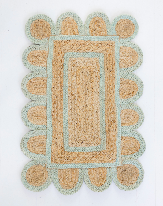 Sea Blue Scalloped Jute Rug (ready to ship)
