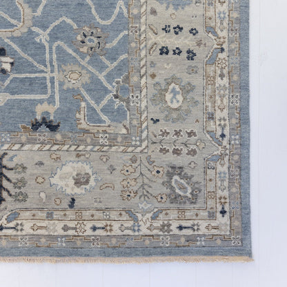 soft blue and neutral tone hand knotted rug