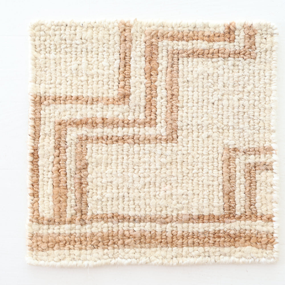 Handknotted wool rug sample in ivory and sand with soft geometric pattern – Willa Rug Sample by Locust Lane Rugs