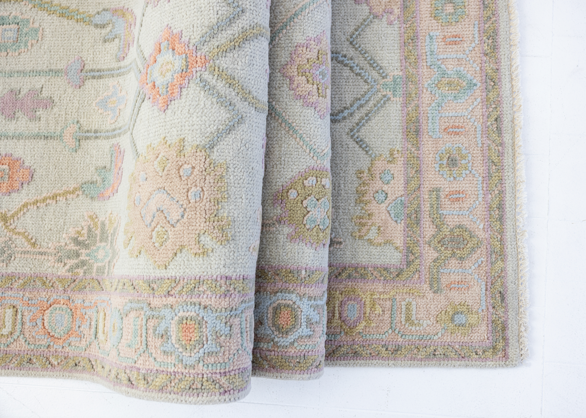 Hand-knotted wool rug in soft pastel tones with raised floral detailing – Belle Embossed Rug by Locust Lane Rugs