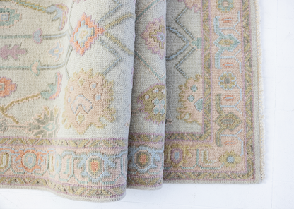 Hand-knotted wool rug in soft pastel tones with raised floral detailing – Belle Embossed Rug by Locust Lane Rugs