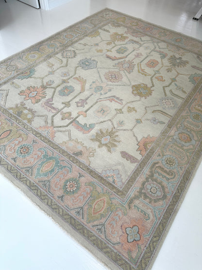 Hand-knotted wool rug in soft pastel tones with raised floral detailing – Belle Embossed Rug by Locust Lane Rugs