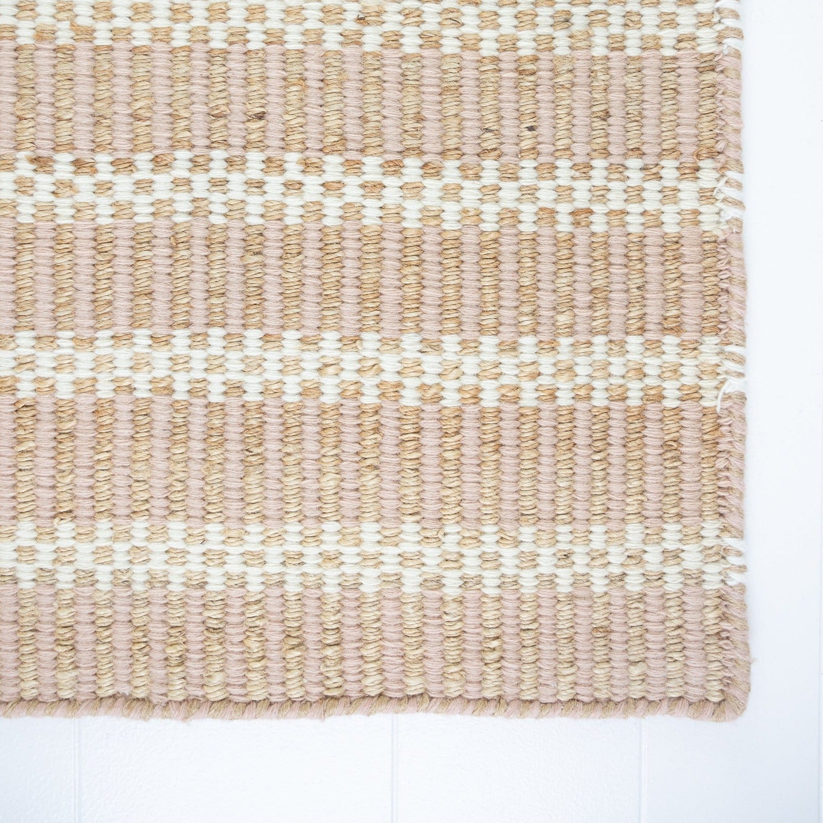Handwoven jute and wool rug with blush pink, ivory, and natural stripes – Blush Jute & Wool Rug by Locust Lane Rugs