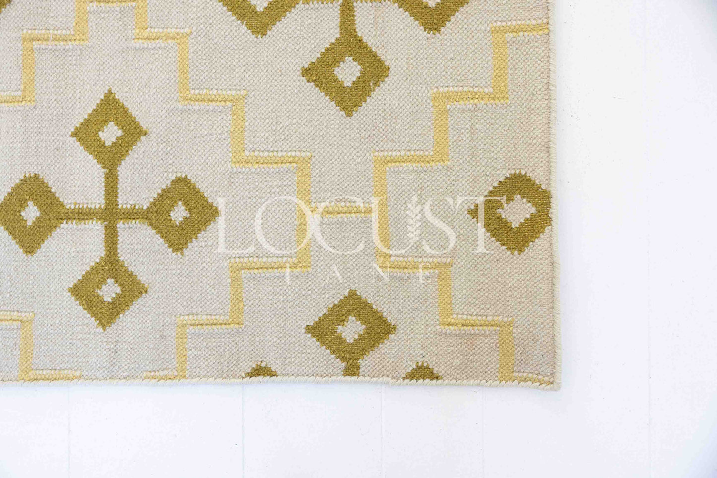 Butter Yellow Cross Flatweave Dhurrie Rug (ready to ship)