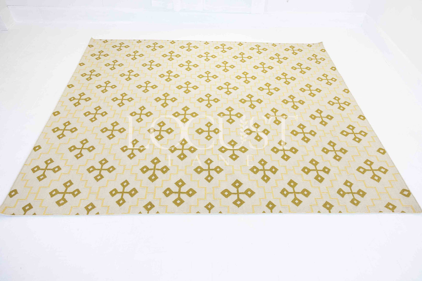Butter Yellow Cross Flatweave Dhurrie Rug (ready to ship)