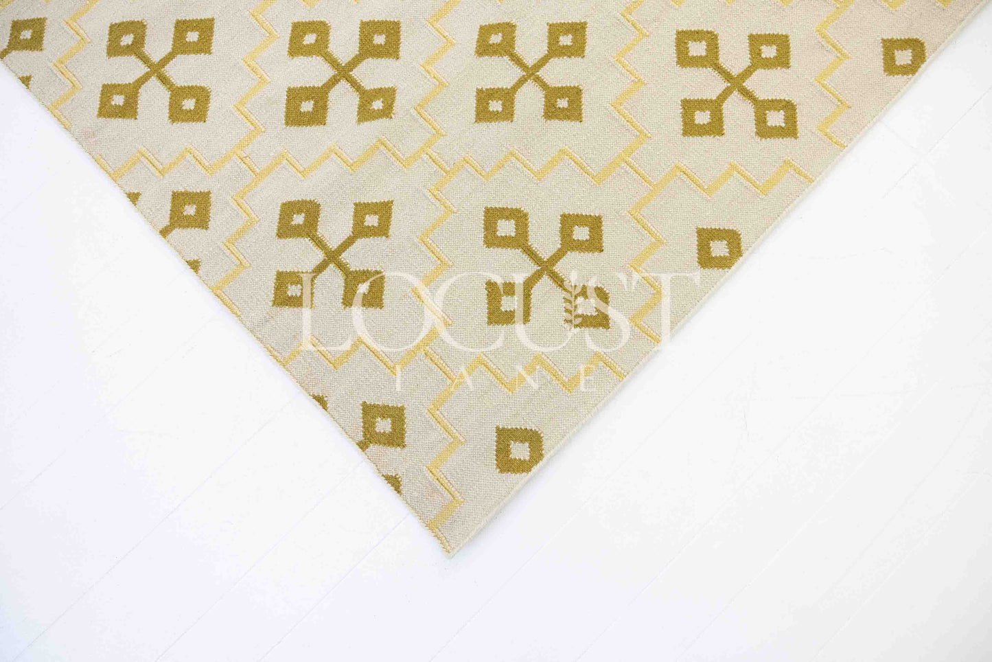 Butter Yellow Cross Flatweave Dhurrie Rug (ready to ship)