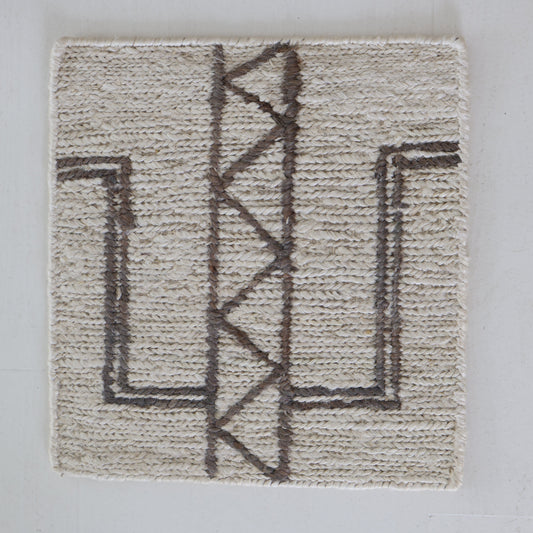 Handwoven jute and wool rug sample in natural ivory with espresso geometric pattern – Cleo Rug Sample by Locust Lane Rugs
