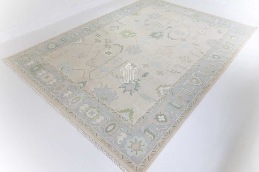Fiona Rug – Hand-Knotted Wool Oushak in Ivory & Blue | Locust Lane