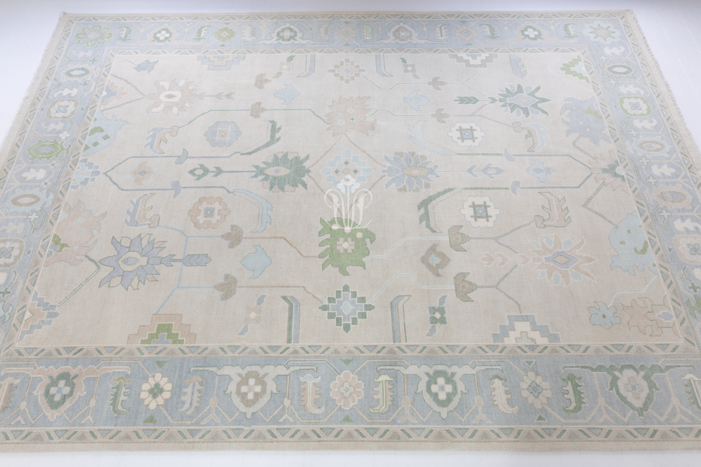 Fiona Rug – Hand-Knotted Wool Oushak in Ivory & Blue | Locust Lane