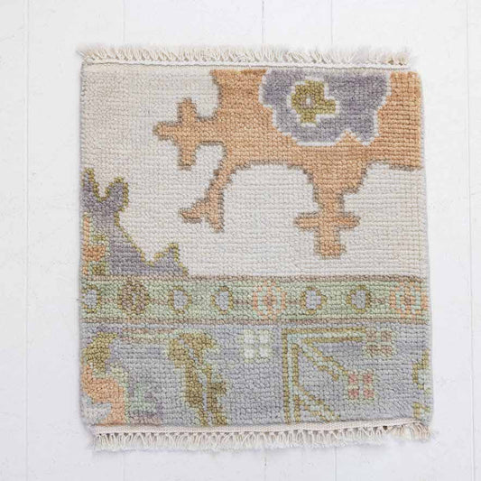 Hand-knotted Oushak rug sample in taupe, lavender, sage, and ivory wool – Nellie Rug Sample by Locust Lane Rugs