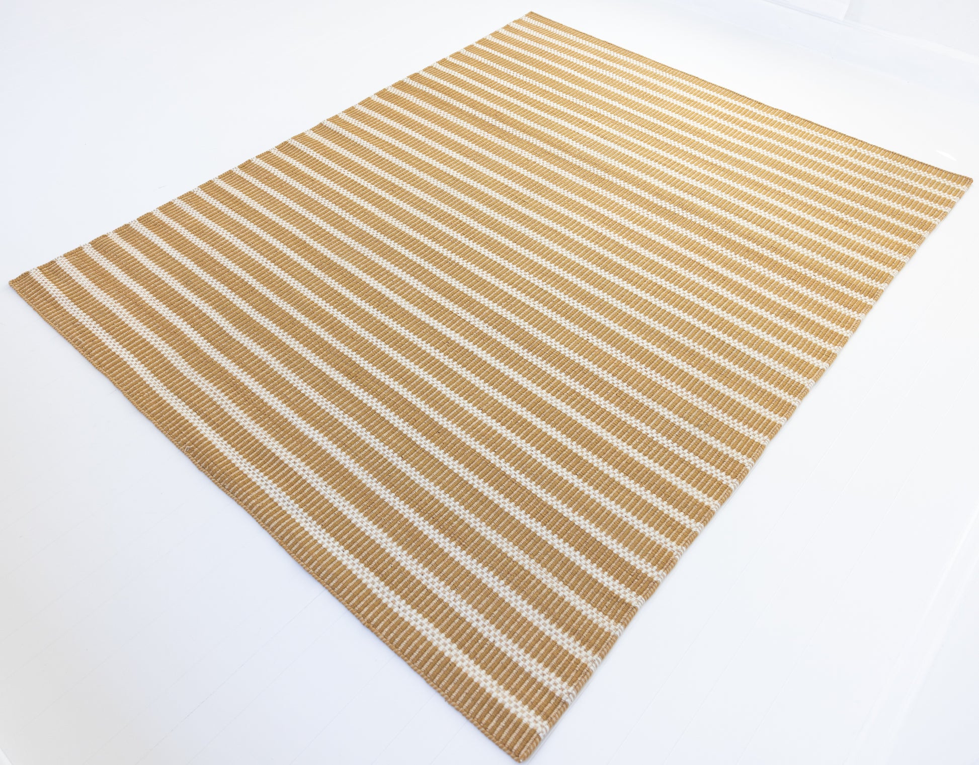 Handwoven jute and wool rug with ochre brown, ivory, and natural stripes – Ochre Brown Jute & Wool Rug by Locust Lane Rugs