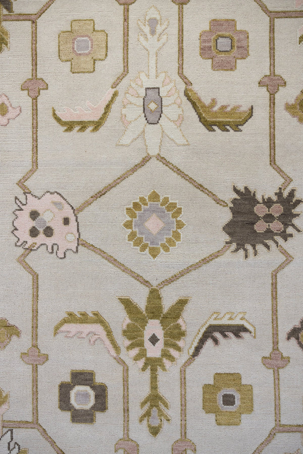 Olive Rug – Hand-Knotted Oushak in Soft Olive, Blush, and Ivory ...