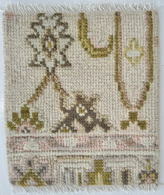 Handknotted wool rug sample in green, blush, and ivory floral pattern – Olive Rug Sample by Locust Lane Rugs