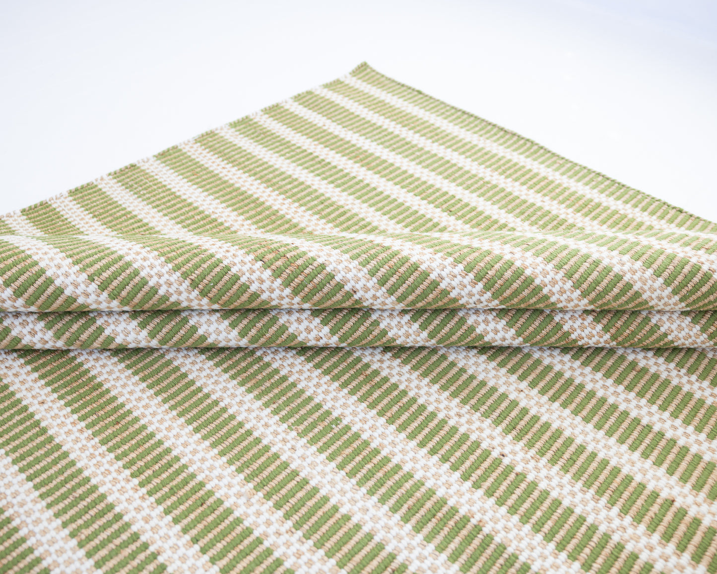 Handwoven jute and wool rug with green, ivory, and natural stripes – Pea Green Jute & Wool Rug by Locust Lane Rugs