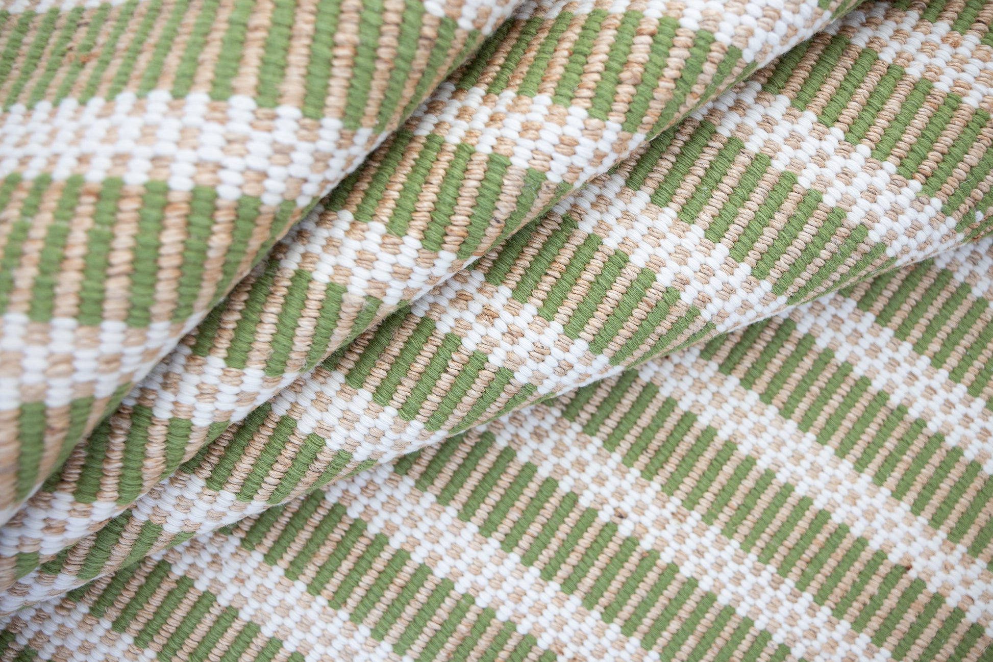 Handwoven jute and wool rug with green, ivory, and natural stripes – Pea Green Jute & Wool Rug by Locust Lane Rugs