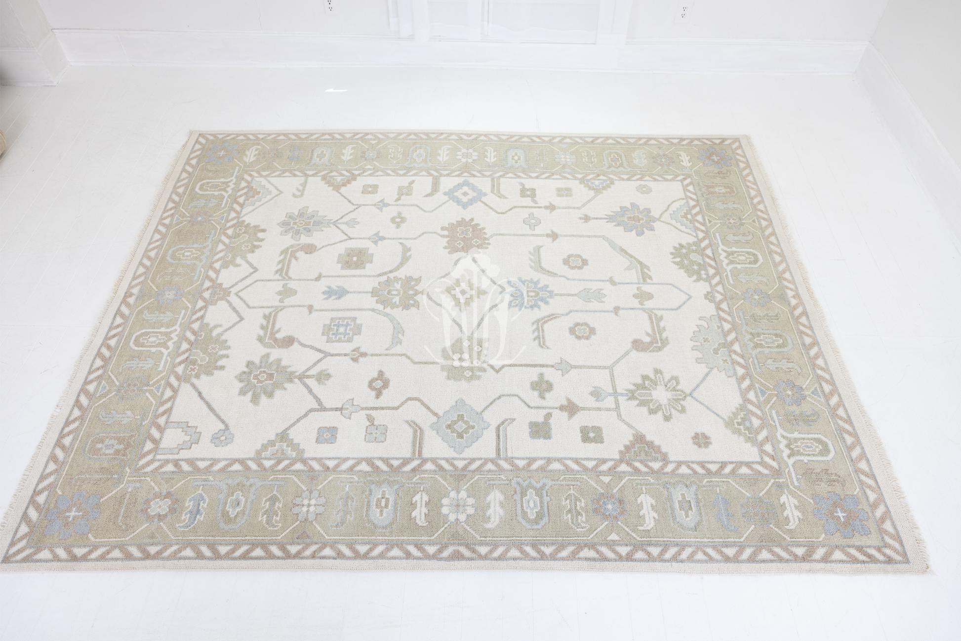 Full view of the Pearl hand-knotted modern Oushak wool rug