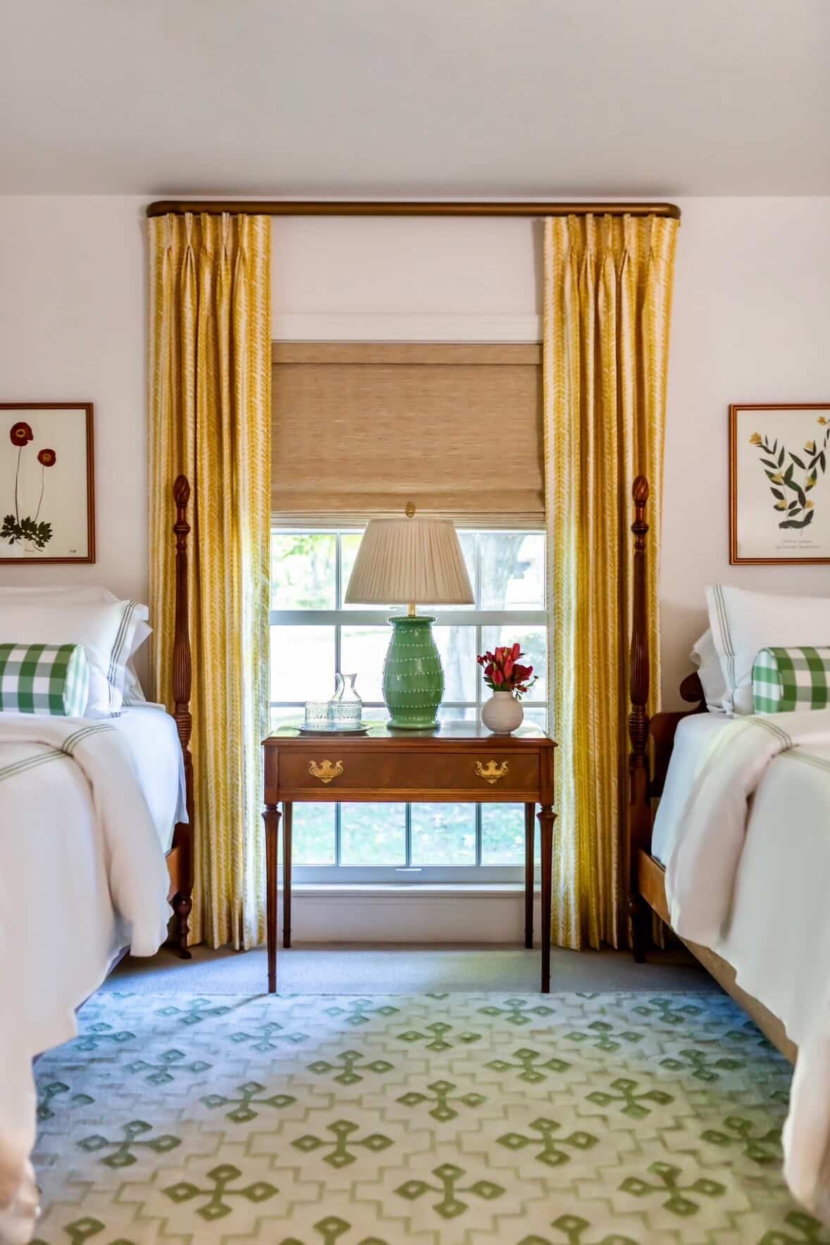 Pistachio Green wool flatweave rug styled in a traditional interio