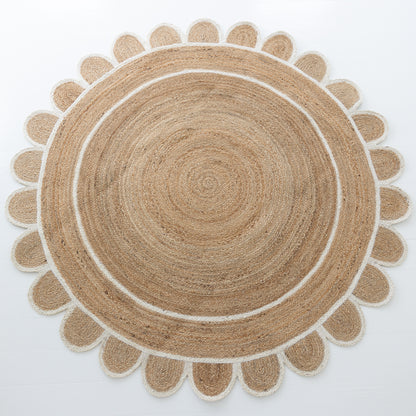 Handwoven 100% jute rug with natural texture, white scalloped edge, and protective cotton backing – White Scalloped Edge Jute Rug by Locust Lane Rugs
