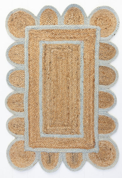 Sea Blue Scalloped Jute Rug (ready to ship)