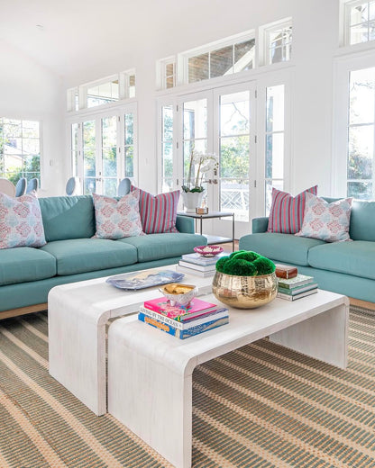 Handwoven jute and wool rug with sea blue, ivory, and natural stripes – Sea Blue Jute & Wool Rug by Locust Lane Rugs