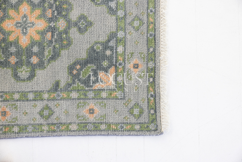 Olivia Rug – Hand-Knotted Oushak in Blue, Green, and Peach
