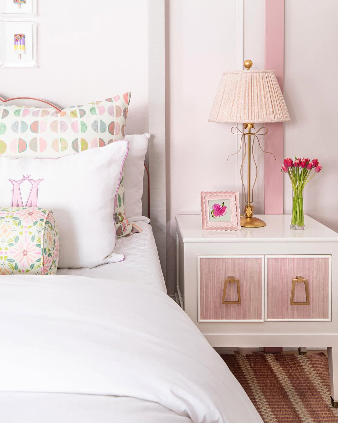 Handwoven jute and wool rug with blush pink, ivory, and natural stripes – Watermelon Jute & Wool Rug by Locust Lane Rugs