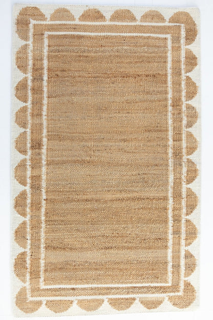 Cotton White Scalloped Edge Jute & Wool Combo Rug
